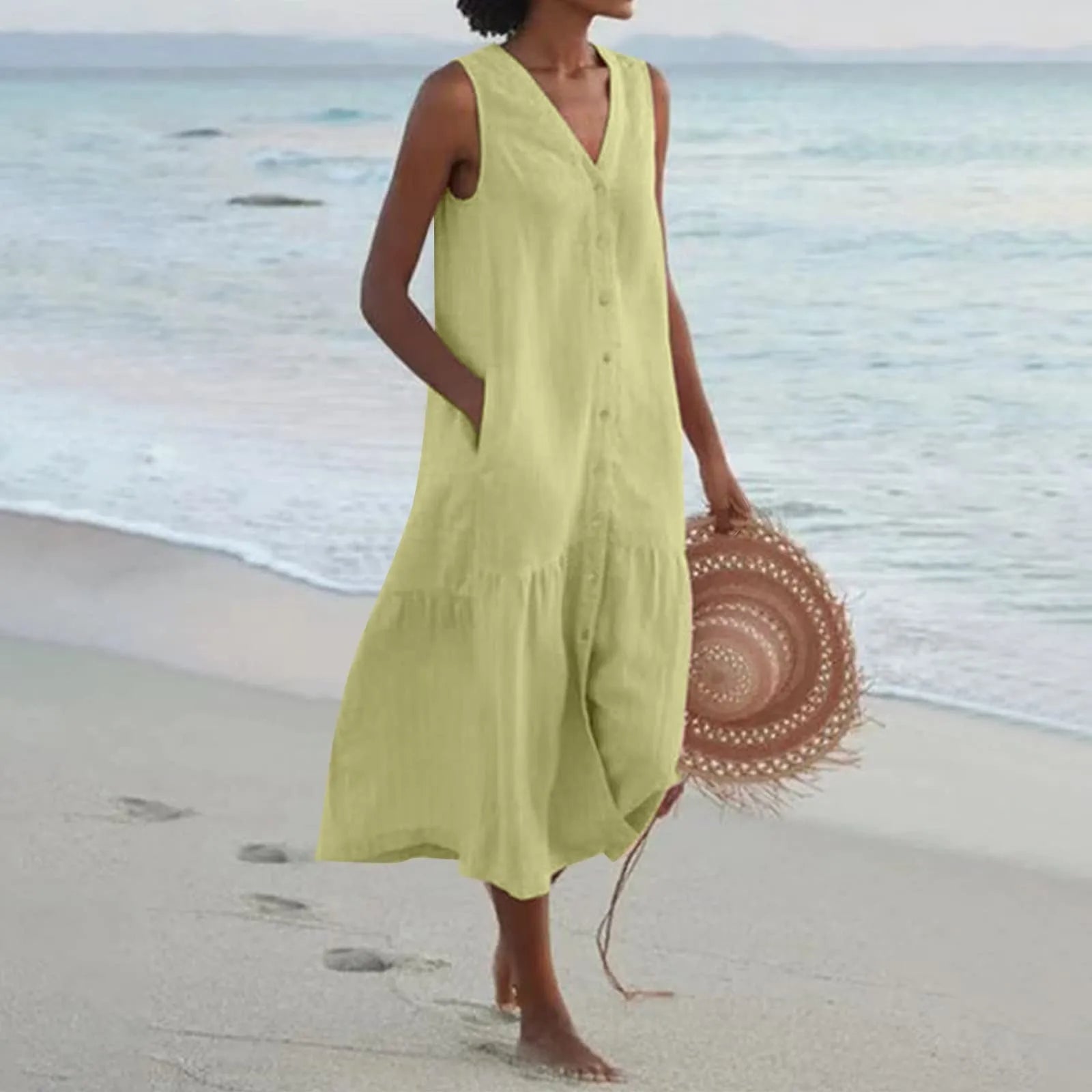 Lena Women's V-Neck Maxi Dress – Flowy Elegant Summer Occasion Dress