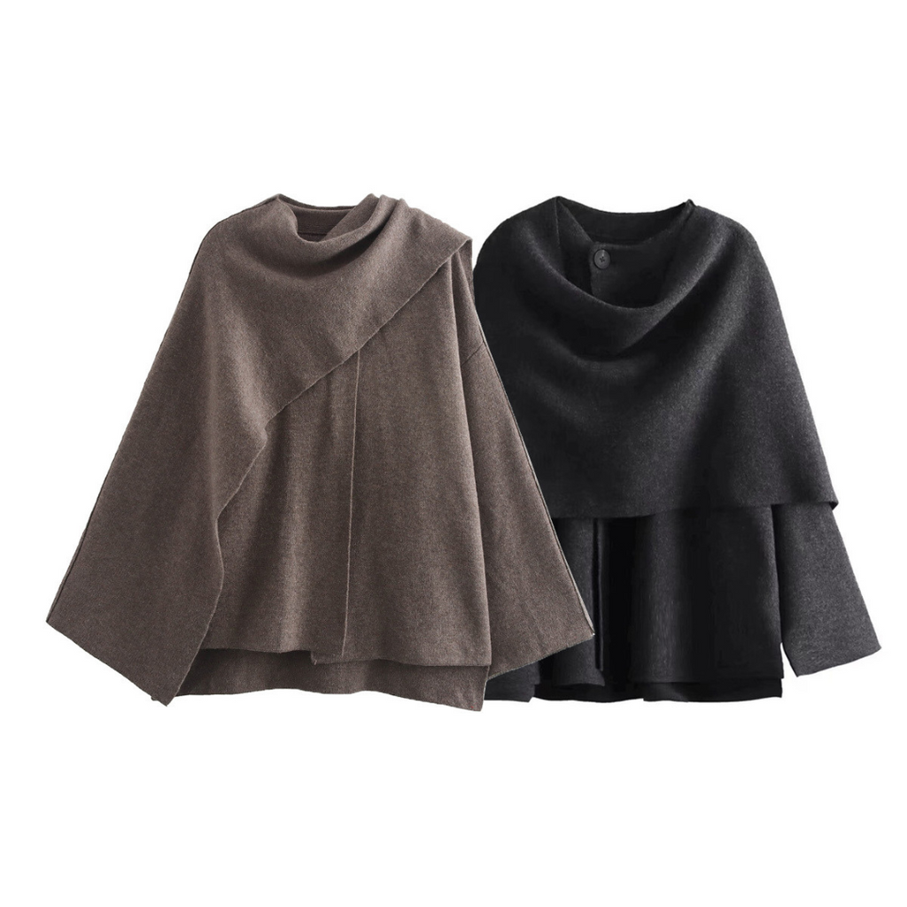 Emma Women’s Wool Poncho – Warm Asymmetrical Winter Cape Elegant Soft Knit Wrap