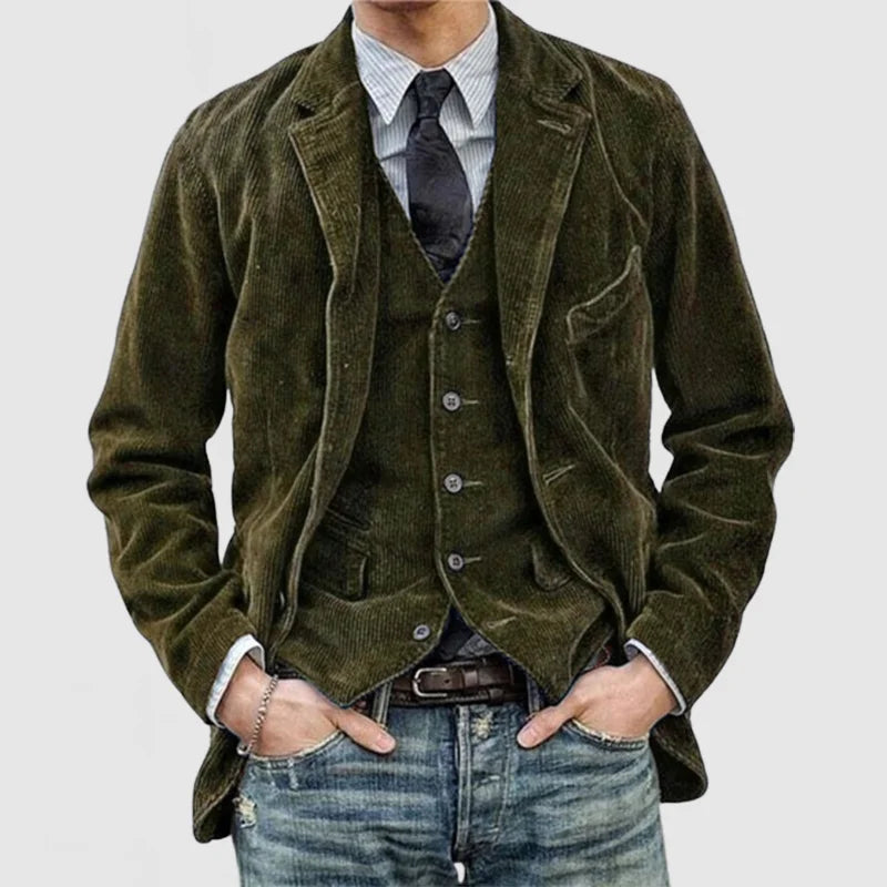 James Men's Corduroy Blazer – Matching Vest Button Front Formal Jacket
