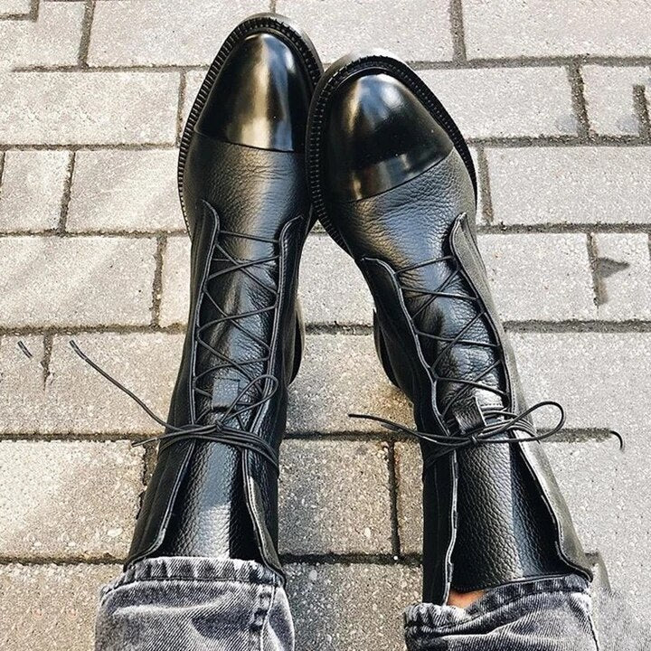 Zuriel Women's Leather Boots – Lace-Up Side Zip Stable Heel Elegant Boots