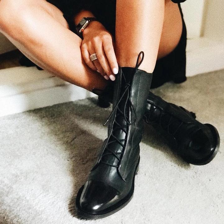 Zuriel Women's Leather Boots – Lace-Up Side Zip Stable Heel Elegant Boots