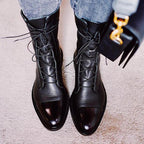 Zuriel Women's Leather Boots – Lace-Up Side Zip Stable Heel Elegant Boots