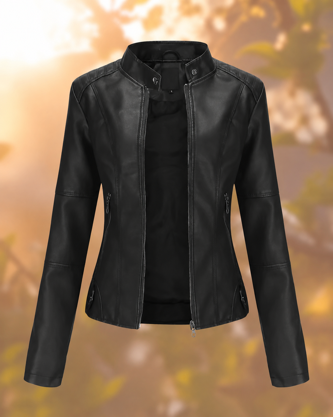Sasha Women's Leather Jacket – Slim Fit Zip Biker Jacket for Spring and Fall