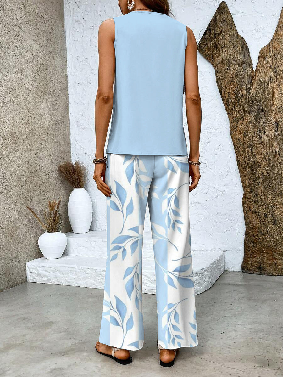 Ghislaine Women's Floral Two-Piece Set – Lightweight Top & Pants Outfit