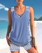 Bienna Women's Tankini Set – Geometric Print Swim Top with Matching Shorts