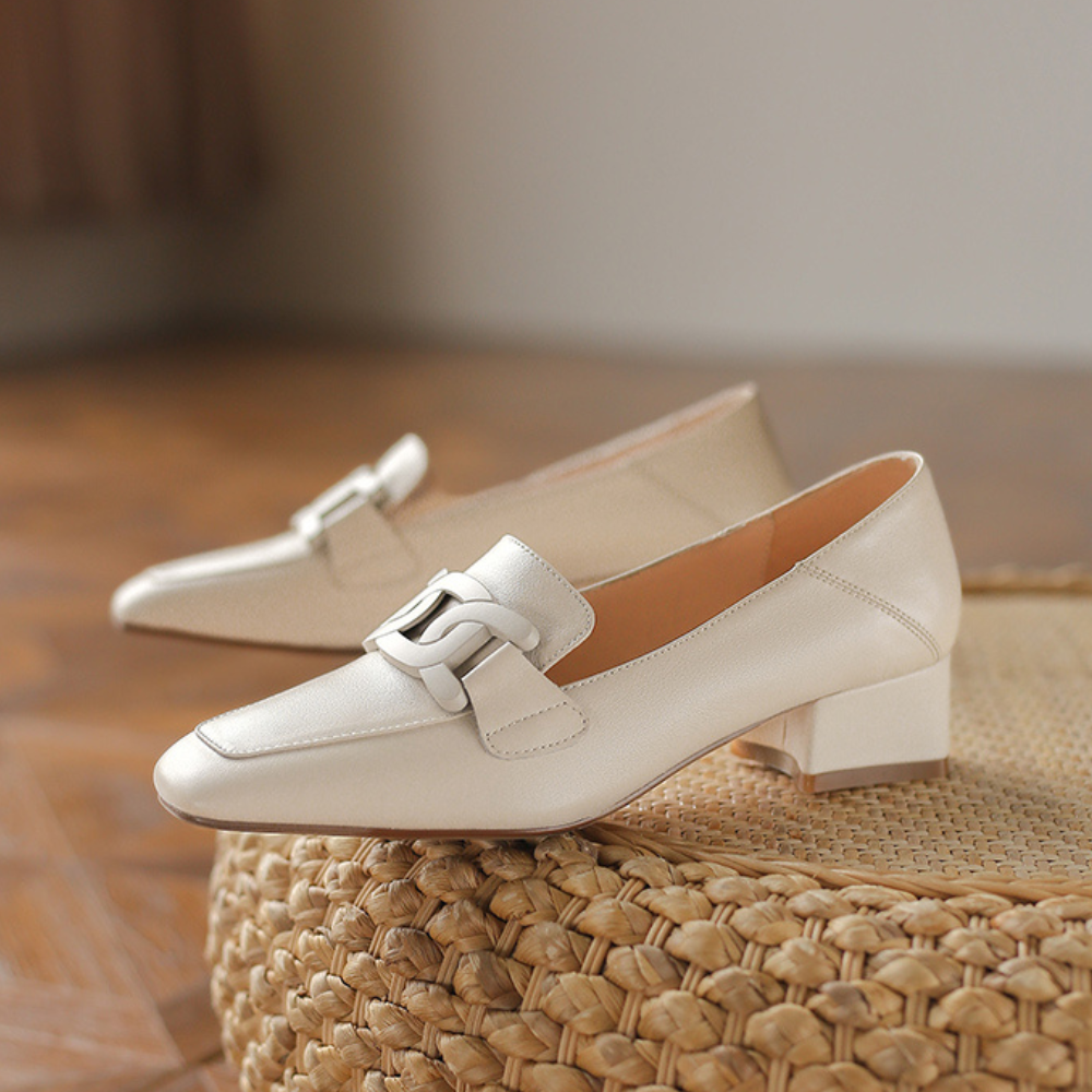 Evrynth Women's Mary Jane Loafers – Leather Chunky Heel Shoes with Buckle