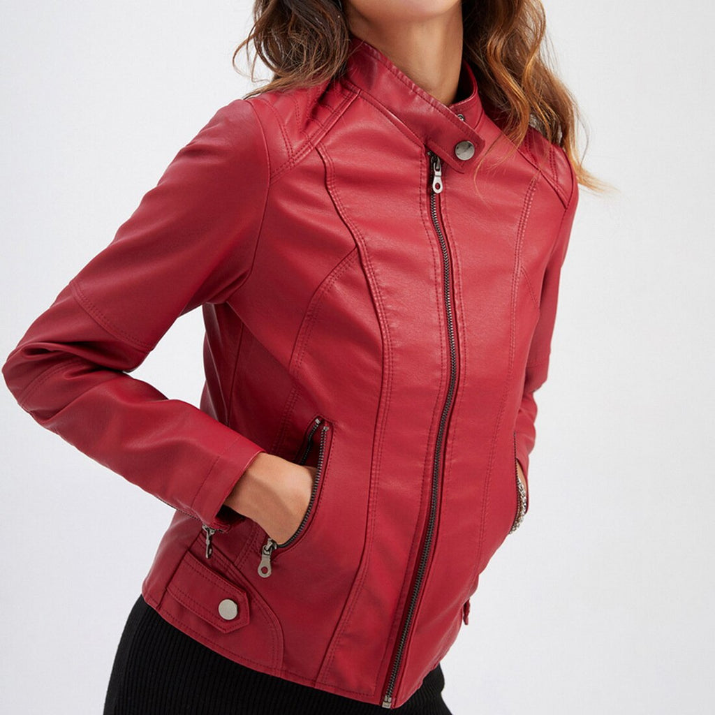 Diana Women's Leather Jacket – Zip Front Regular Fit Jacket with Pockets