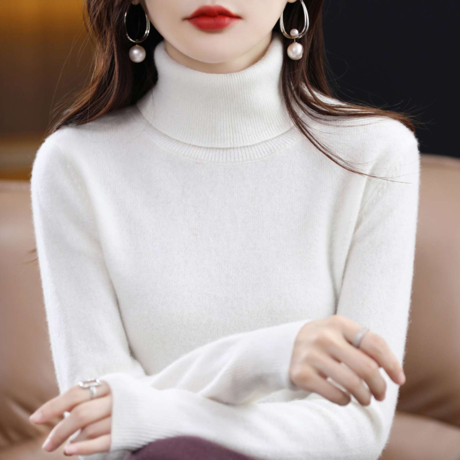 Emmie Women's Cashmere Turtleneck Sweater – Soft Regular Fit Elegant Pullover