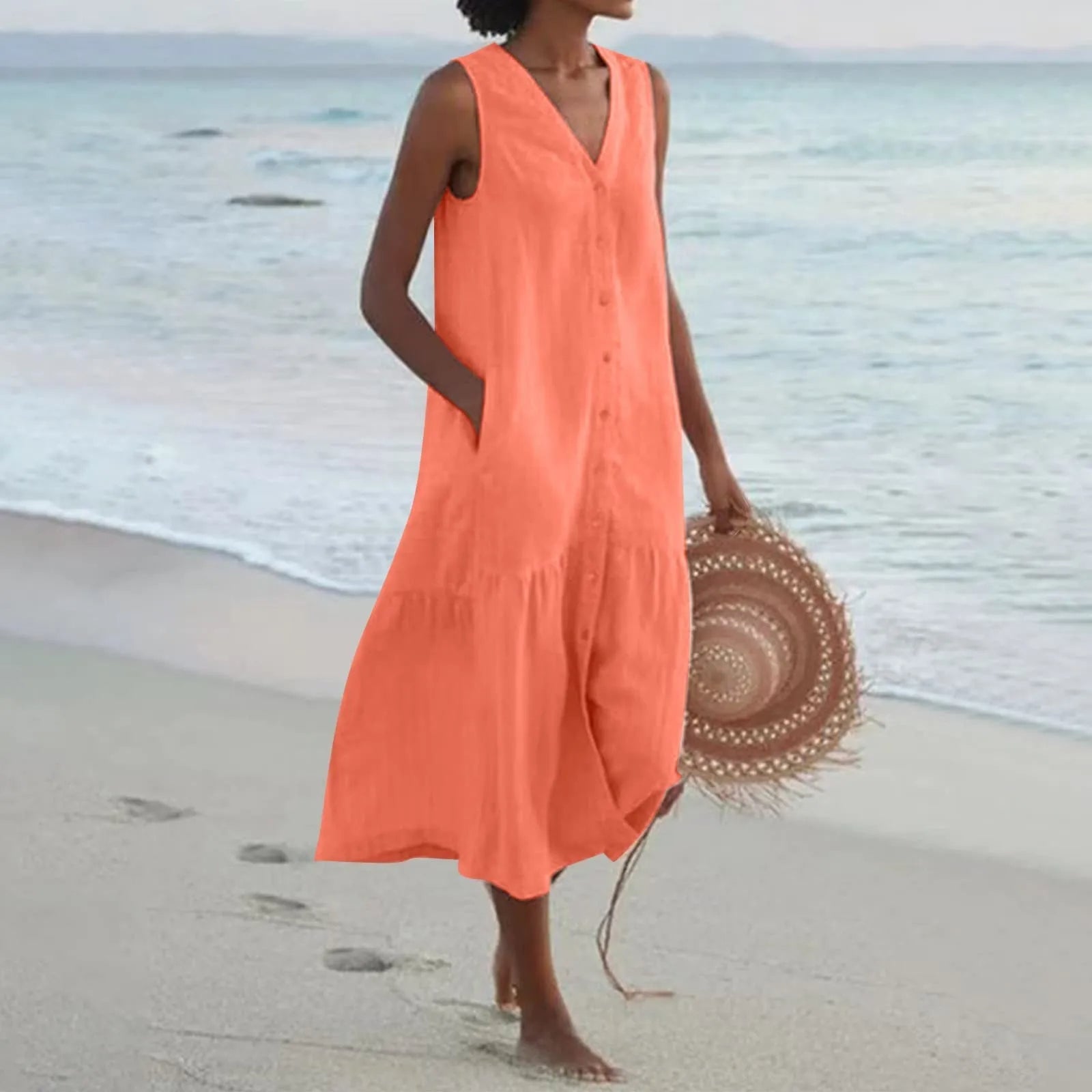 Lena Women's V-Neck Maxi Dress – Flowy Elegant Summer Occasion Dress