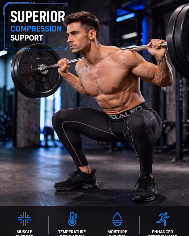Dylan Men’s 5-Pack Compression Leggings – Quick-Dry, 4-Way Stretch & Moisture-Wicking