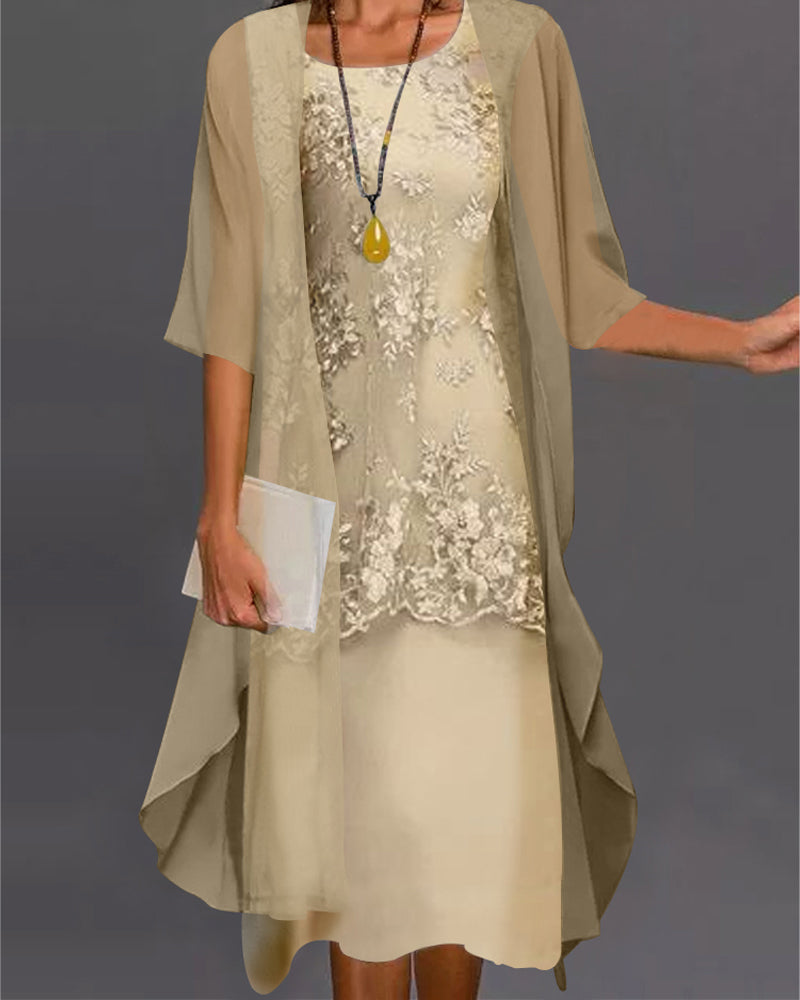 Rishta Women's Two-Piece Dress – Chiffon Lace 3/4 Sleeve Dress Set
