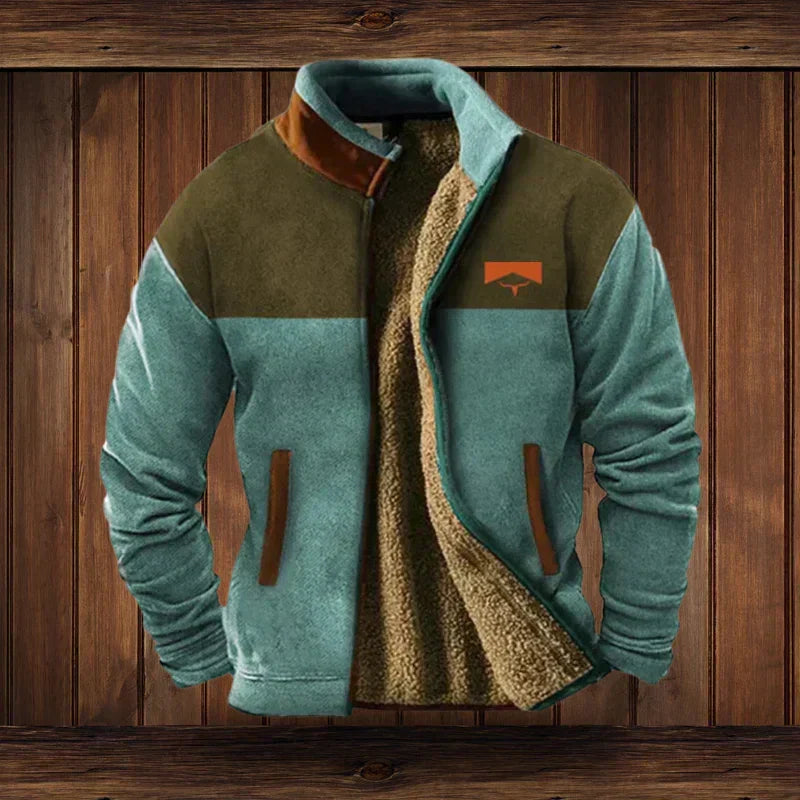 Noah Men’s Winter Jacket – Fleece-Lined Western Coat with Ethnic Pattern Design