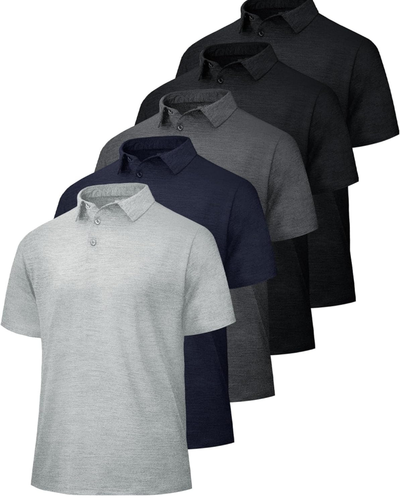 Brandon Men’s 5-Pack Performance Polo Shirts – Quick-Dry Moisture-Wicking Golf & Work Shirts