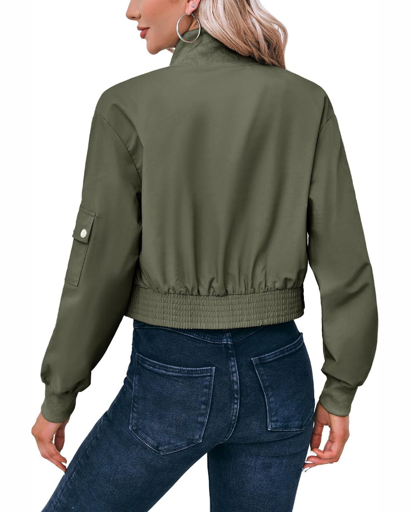 Lauren Women’s Cropped Bomber Jacket – Lightweight Zip-Up with Utility Pockets