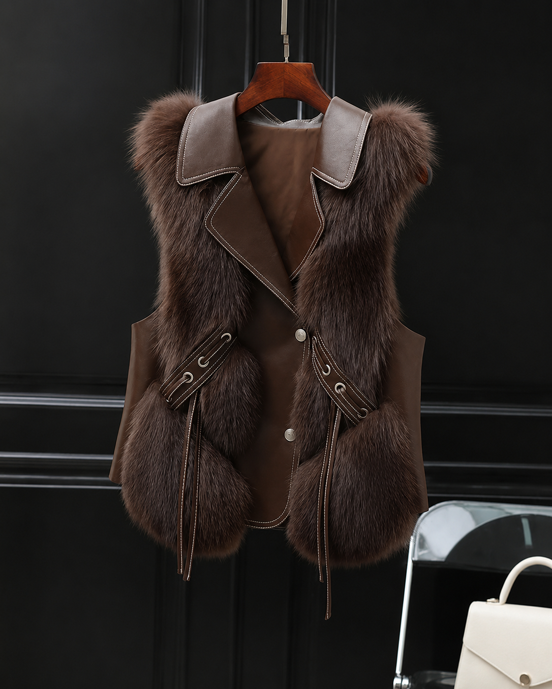 Dilara Women's Faux Fur Vest – Oversized Lapel Gilet with Adjustable Waist
