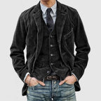 James Men's Corduroy Blazer – Matching Vest Button Front Formal Jacket