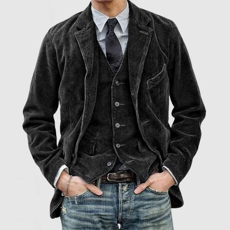 James Men's Corduroy Blazer – Matching Vest Button Front Formal Jacket