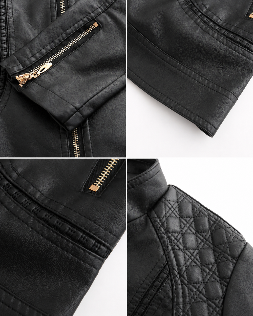Janiyah Women's Leather Jacket – Stand Collar Zip Jacket with Pockets