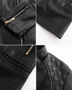 Janiyah Women's Leather Jacket – Stand Collar Zip Jacket with Pockets