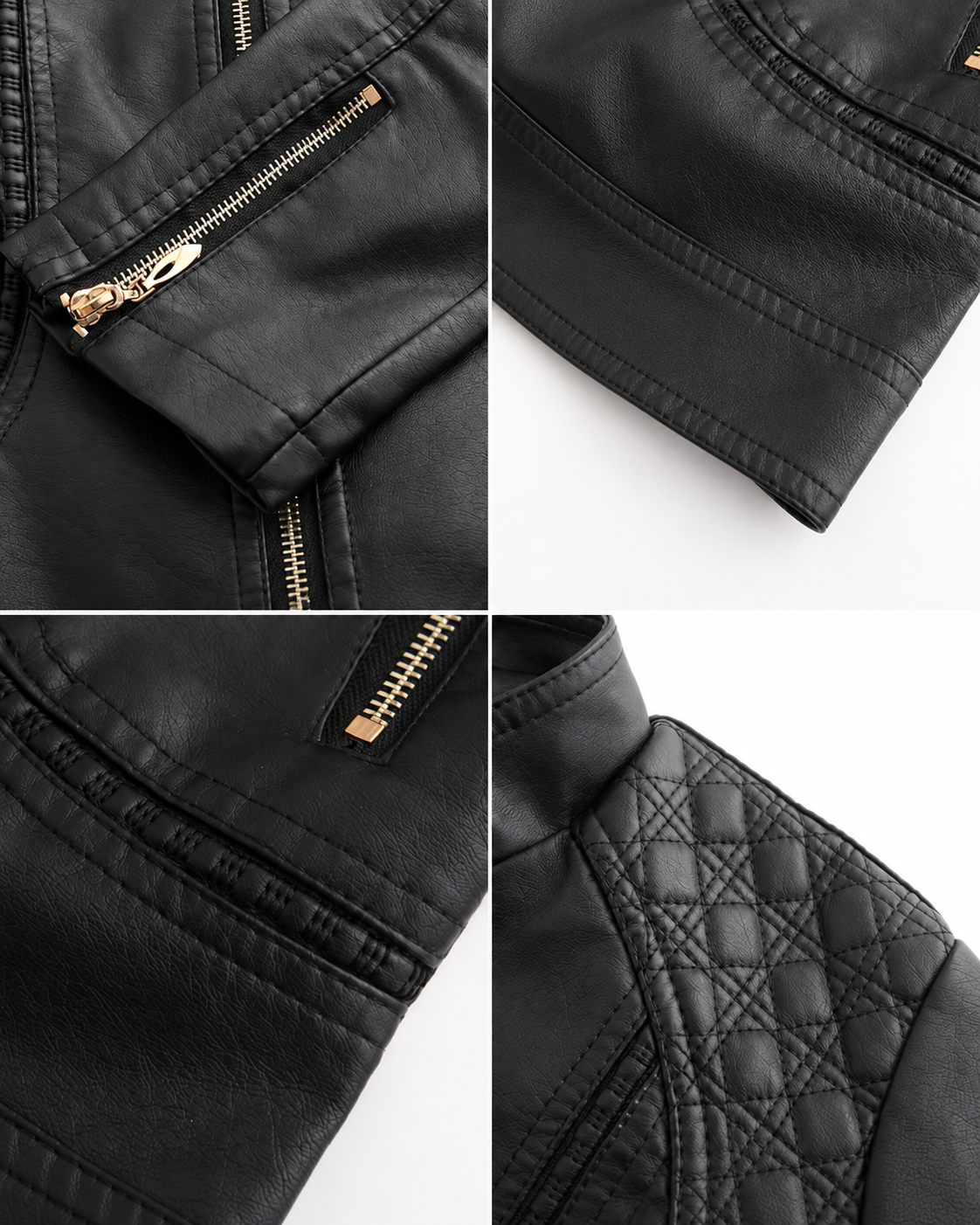 Janiyah Women's Leather Jacket – Stand Collar Zip Jacket with Pockets