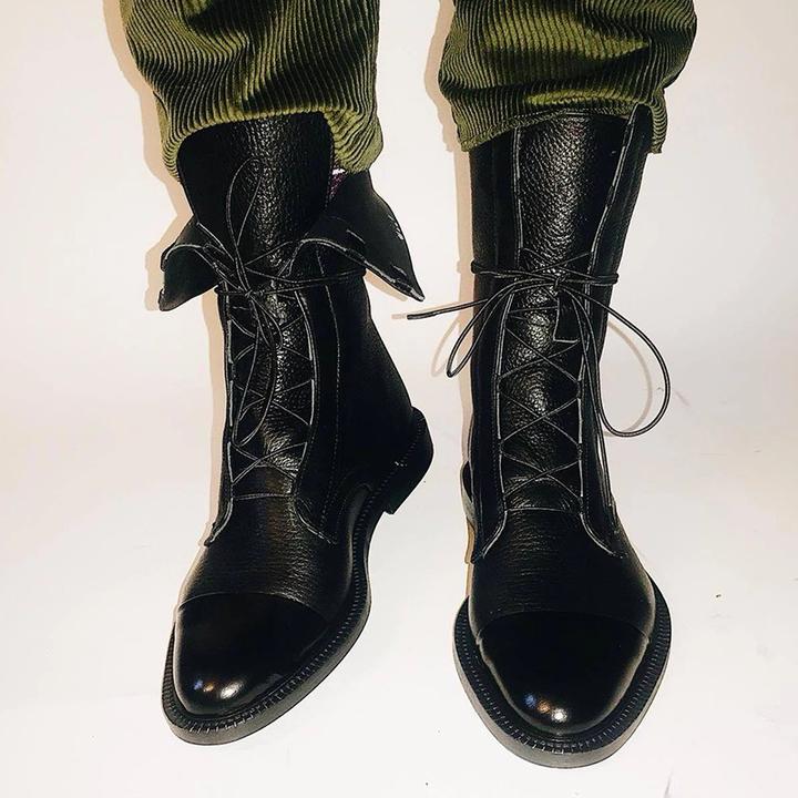 Zuriel Women's Leather Boots – Lace-Up Side Zip Stable Heel Elegant Boots