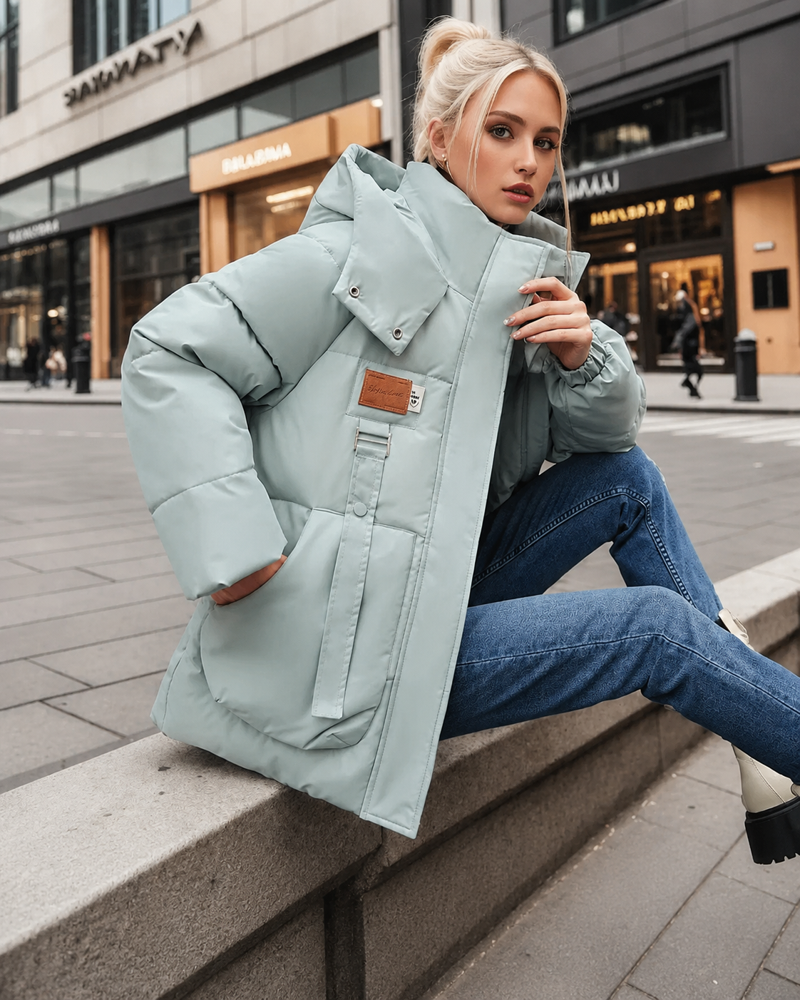 Hainie Women's Oversized Puffer Jacket – Hooded Water-Resistant Winter Coat