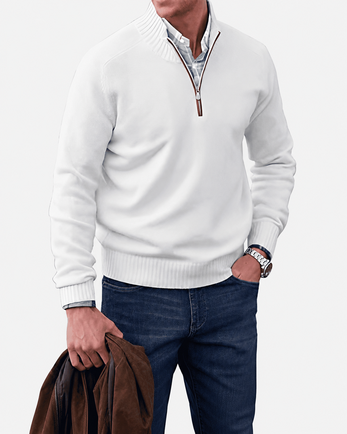 Adrian Men's Half-Zip Sweater – Cashmere-Inspired Knit Pullover with Stand Collar