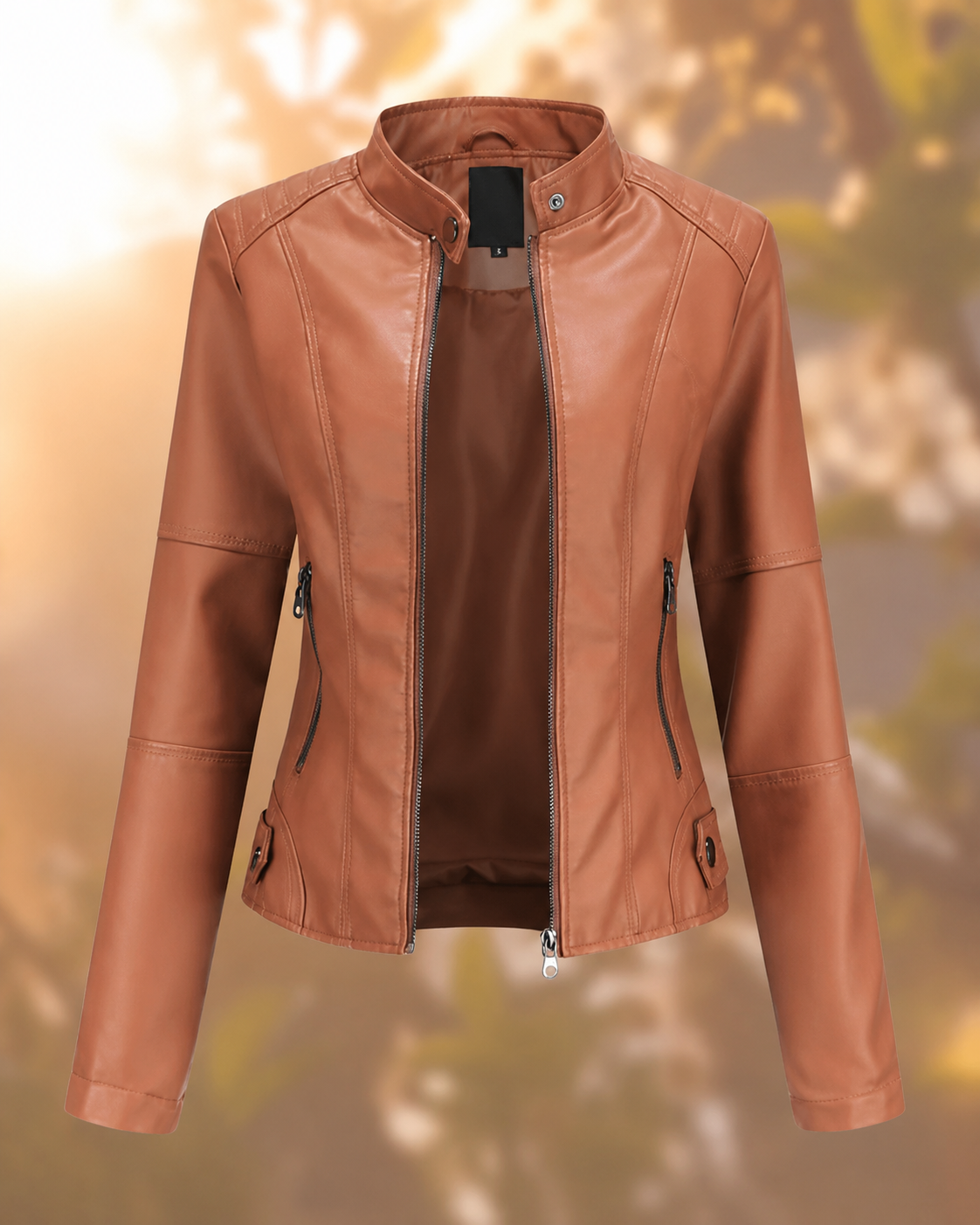 Sasha Women's Leather Jacket – Slim Fit Zip Biker Jacket for Spring and Fall