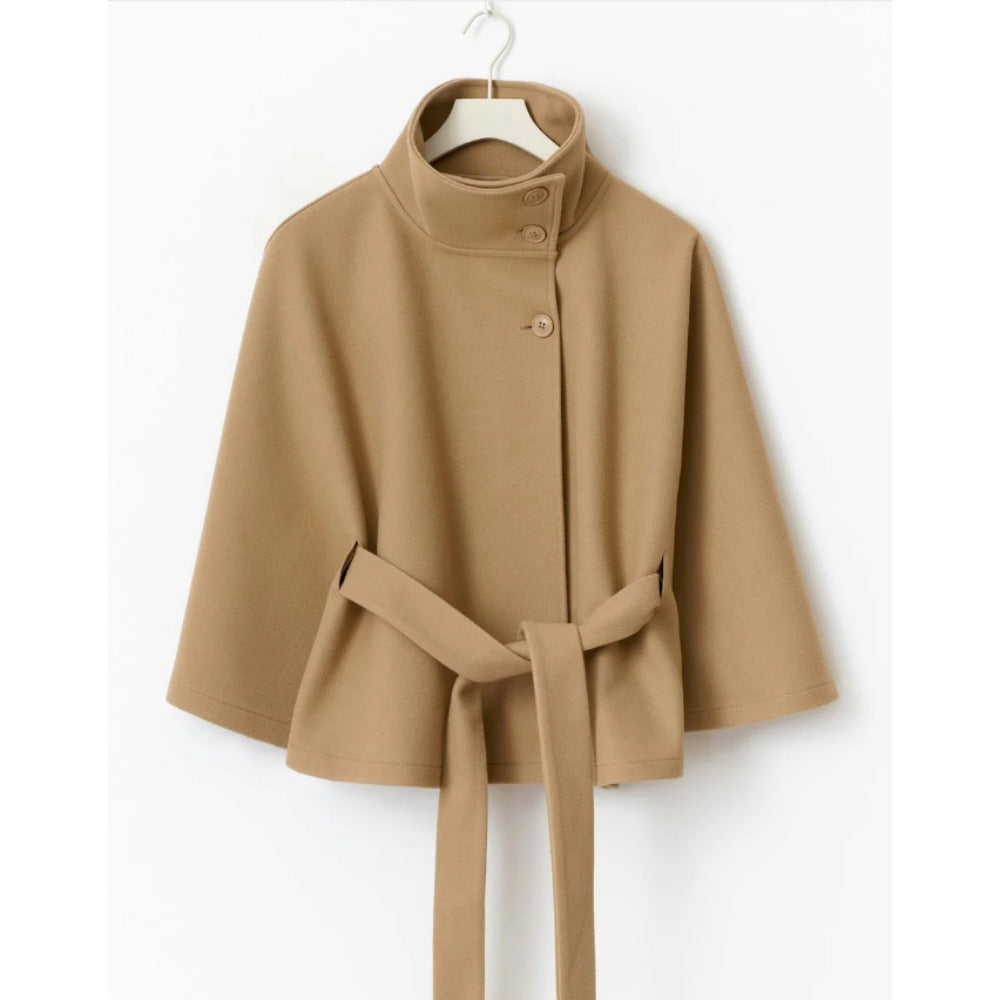 Charlotte Women's Cape Coat – Belted High Collar Elegant Winter Overcoat