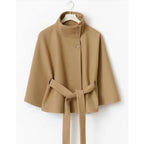 Charlotte Women's Cape Coat – Belted High Collar Elegant Winter Overcoat