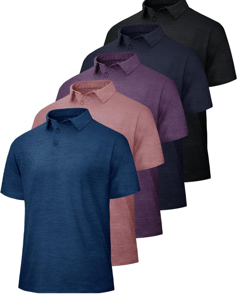 Brandon Men’s 5-Pack Performance Polo Shirts – Quick-Dry Moisture-Wicking Golf & Work Shirts