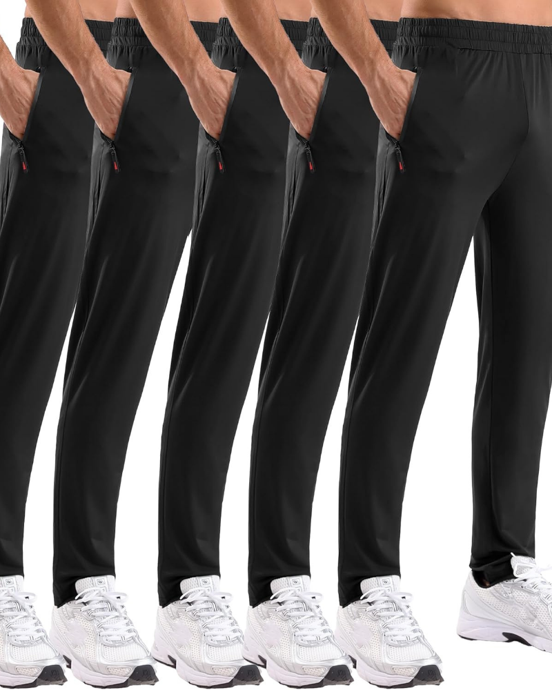 Evan Men’s 5-Pack Athletic Sweatpants – 4-Way Stretch, Zipper Pockets & Open Hem