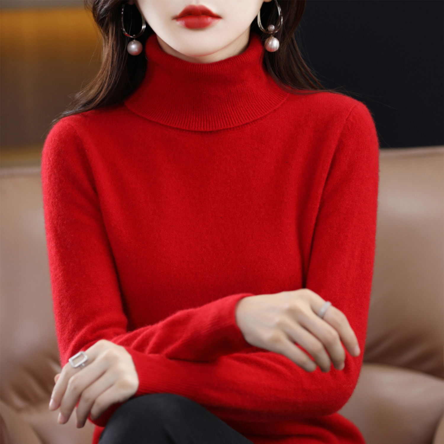 Emmie Women's Cashmere Turtleneck Sweater – Soft Regular Fit Elegant Pullover