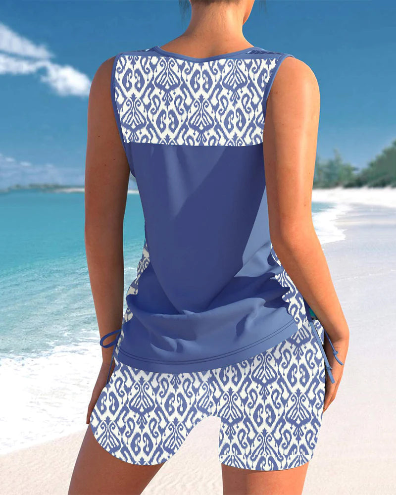 Bienna Women's Tankini Set – Geometric Print Swim Top with Matching Shorts