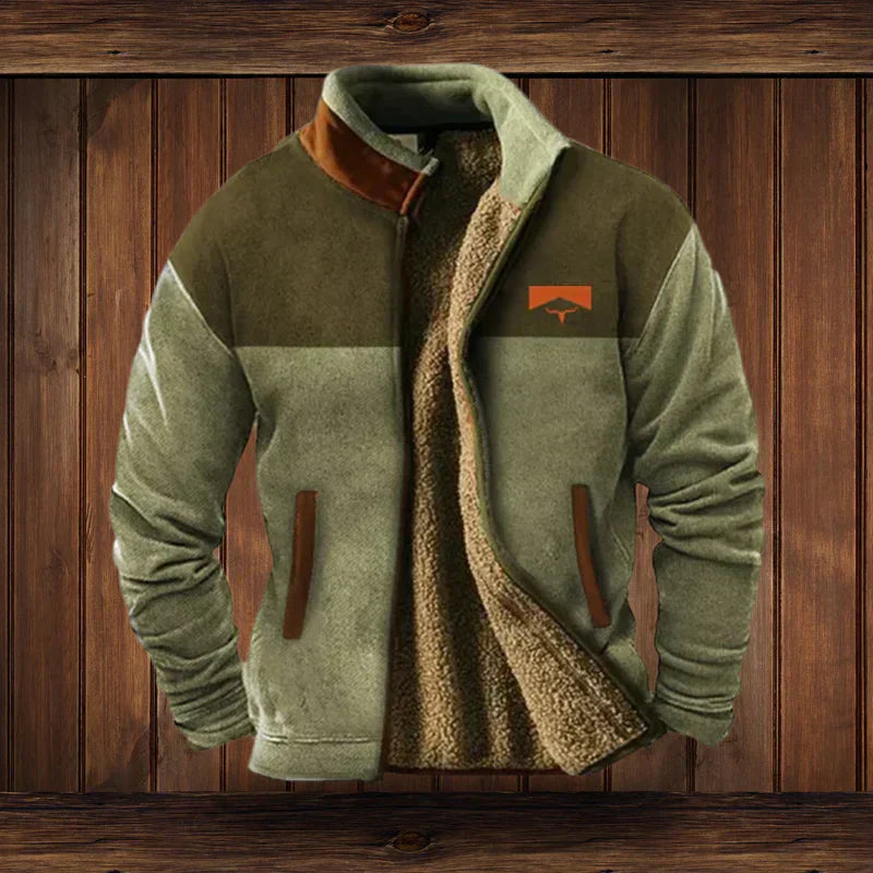 Noah Men’s Winter Jacket – Fleece-Lined Western Coat with Ethnic Pattern Design
