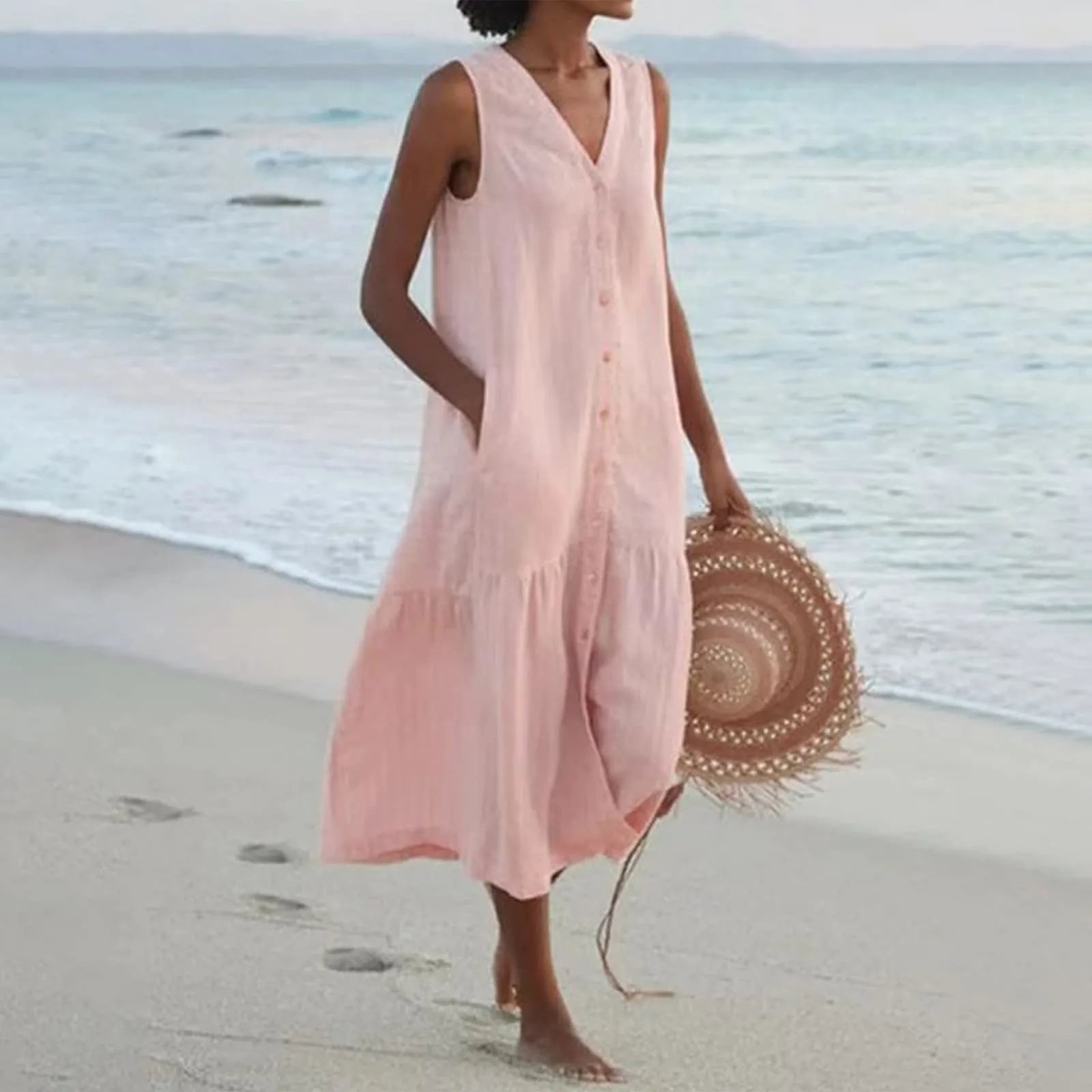 Lena Women's V-Neck Maxi Dress – Flowy Elegant Summer Occasion Dress
