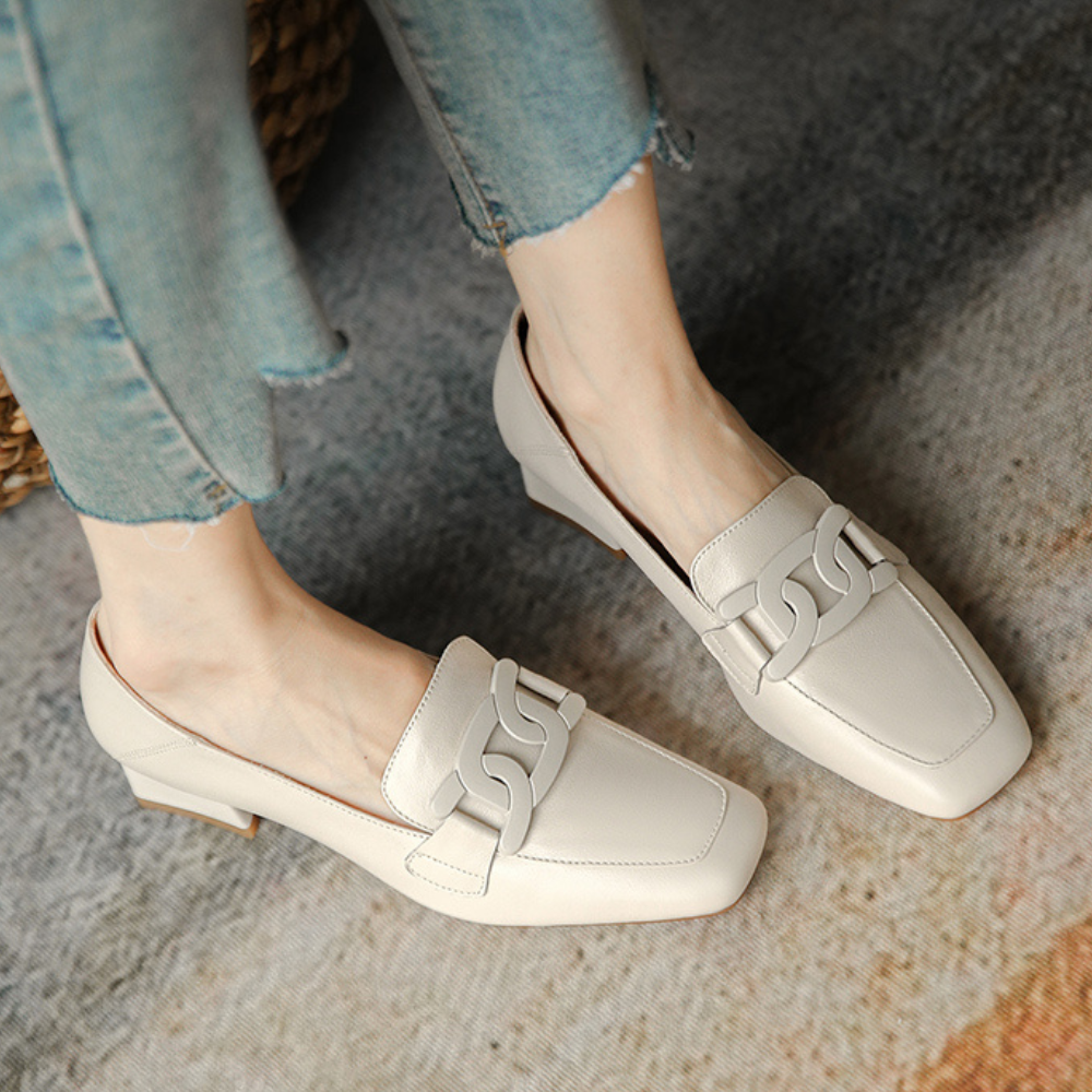 Evrynth Women's Mary Jane Loafers – Leather Chunky Heel Shoes with Buckle