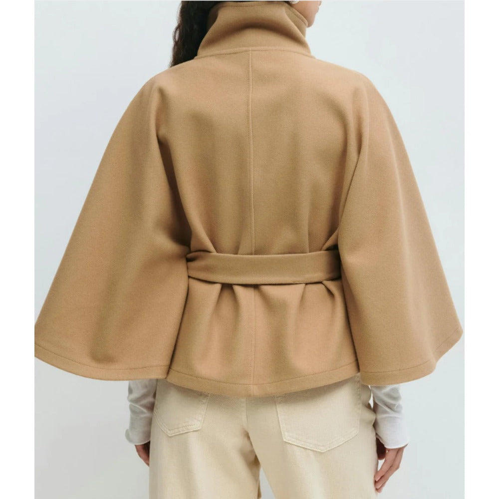 Charlotte Women's Cape Coat – Belted High Collar Elegant Winter Overcoat