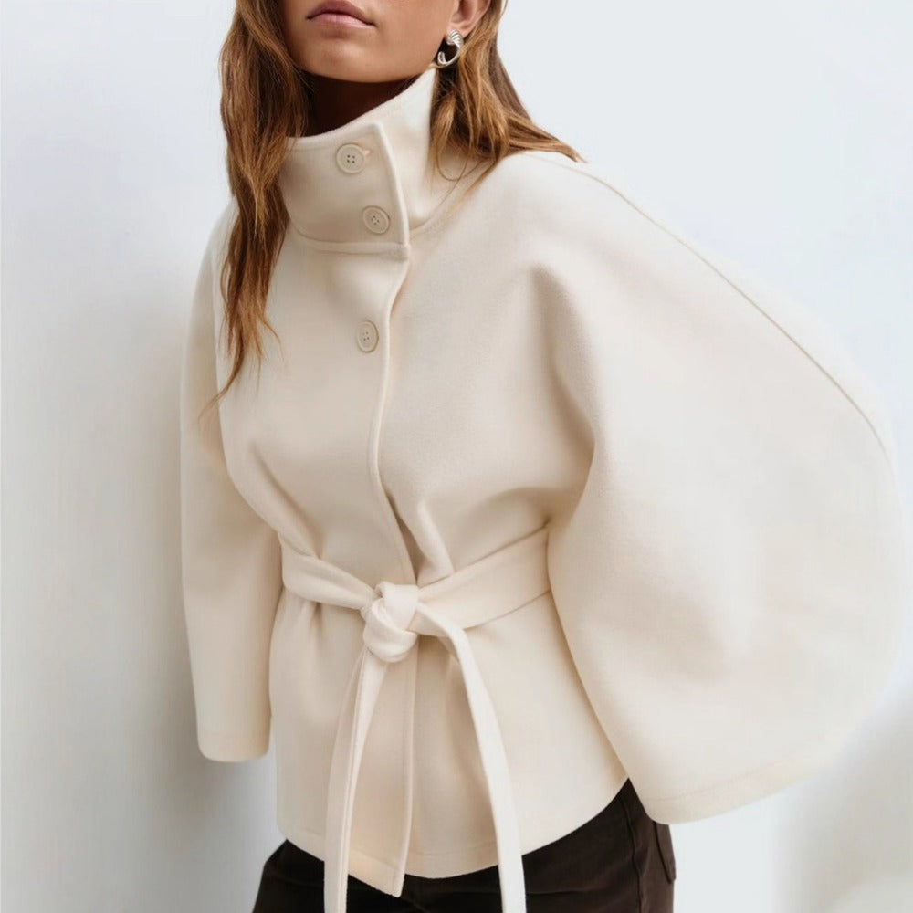 Charlotte Women's Cape Coat – Belted High Collar Elegant Winter Overcoat