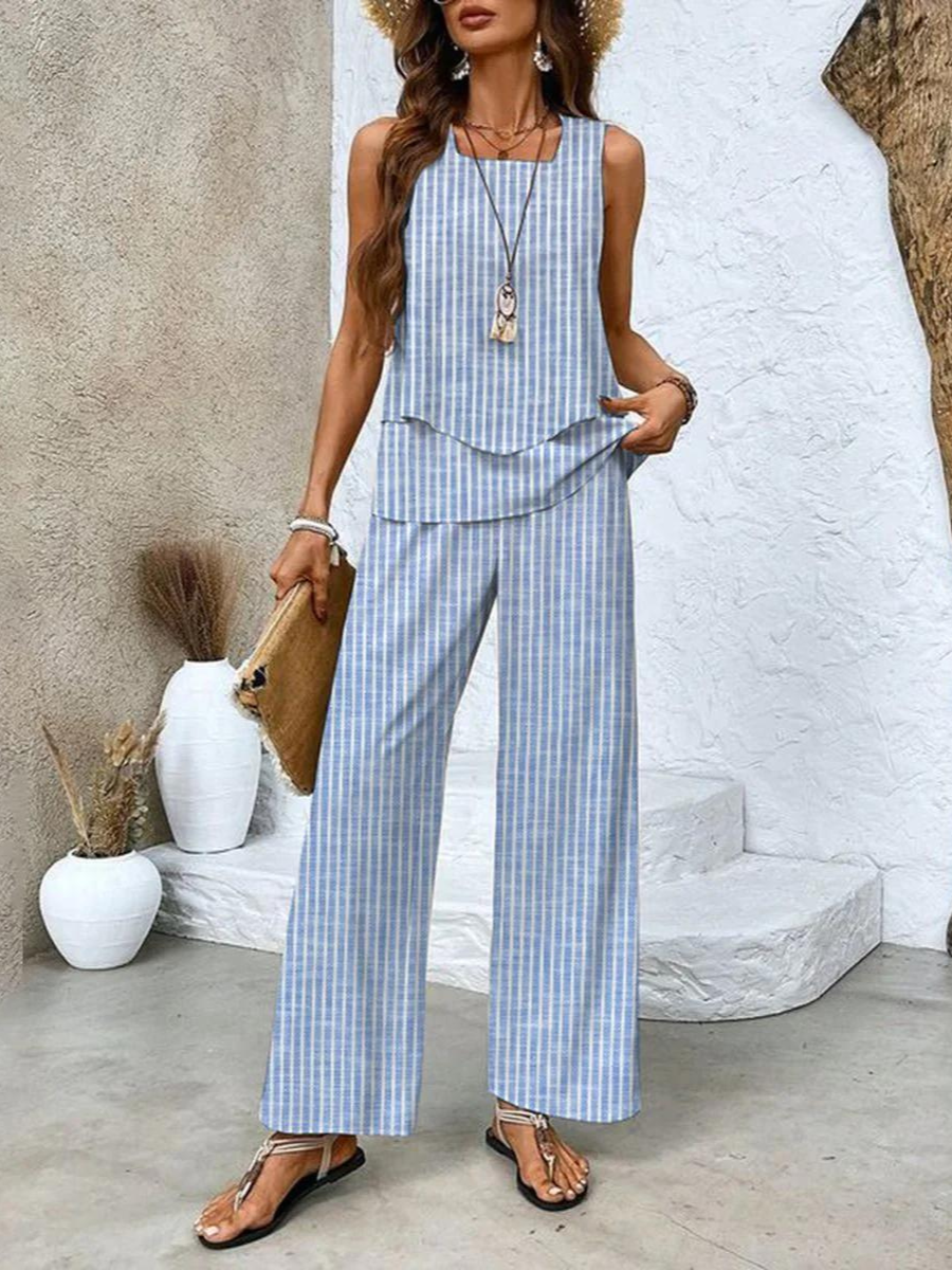 Ghislaine Women's Floral Two-Piece Set – Lightweight Top & Pants Outfit