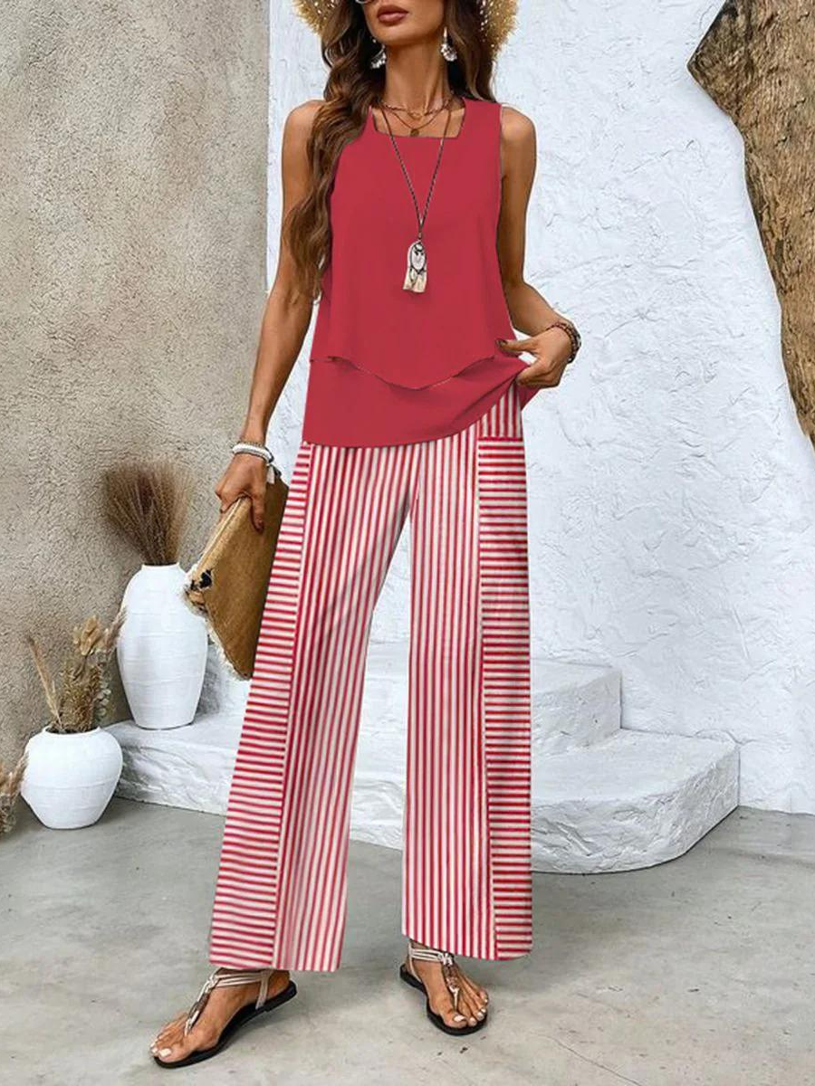 Ghislaine Women's Floral Two-Piece Set – Lightweight Top & Pants Outfit