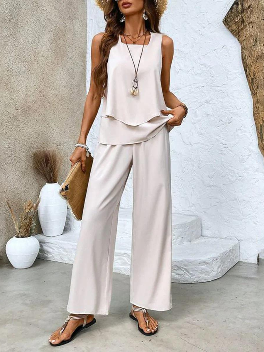 Ghislaine Women's Floral Two-Piece Set – Lightweight Top & Pants Outfit