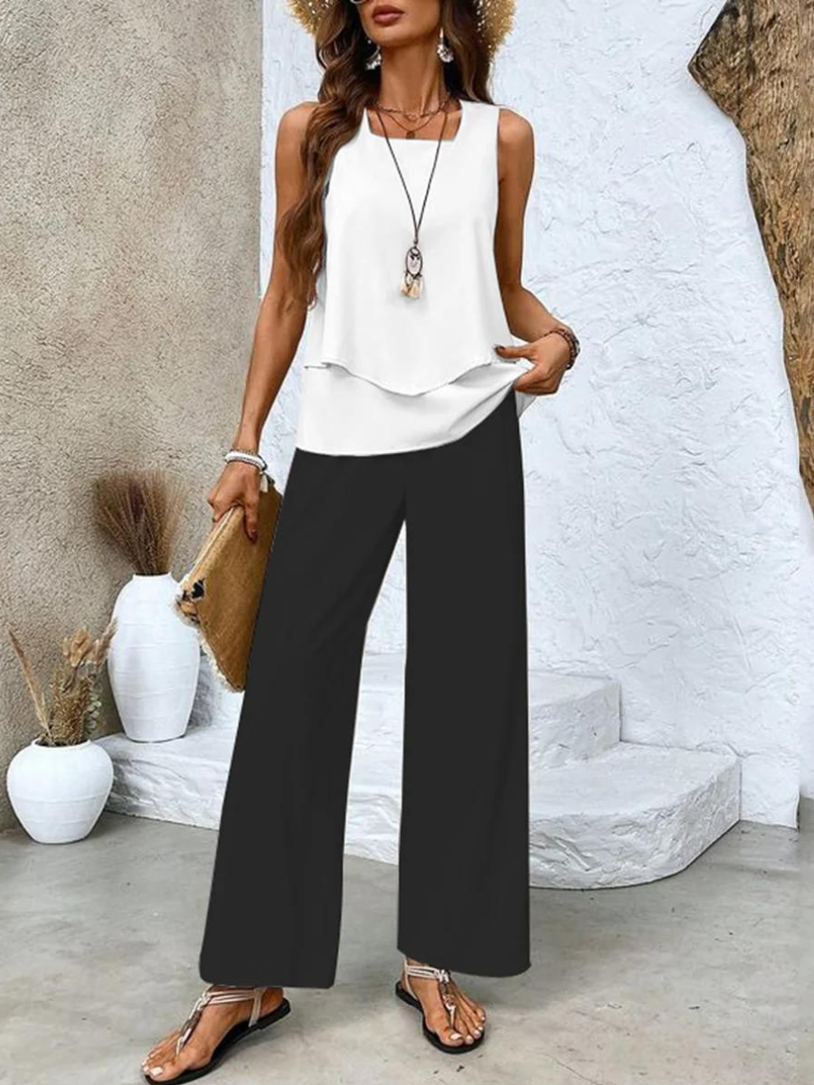 Ghislaine Women's Floral Two-Piece Set – Lightweight Top & Pants Outfit