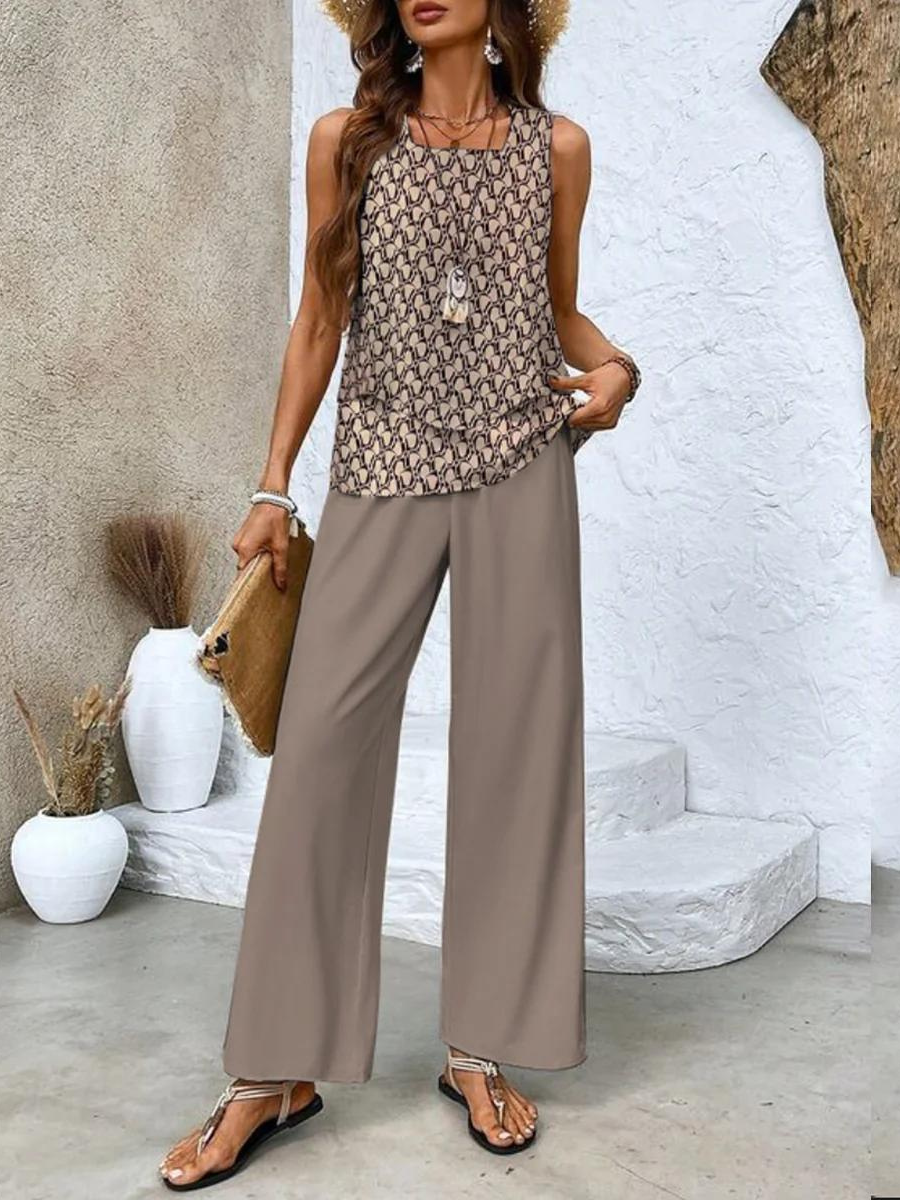 Ghislaine Women's Floral Two-Piece Set – Lightweight Top & Pants Outfit