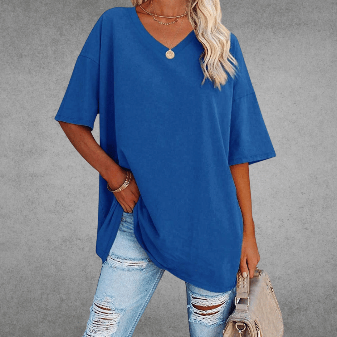Ninon Women's Oversized T-Shirt – V-Neck Lightweight Casual Top