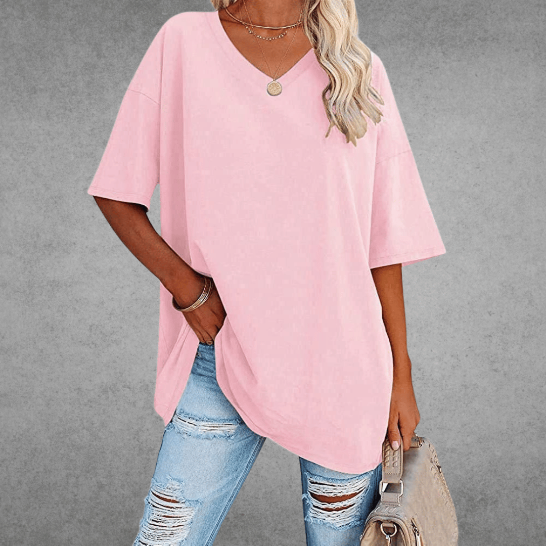 Ninon Women's Oversized T-Shirt – V-Neck Lightweight Casual Top