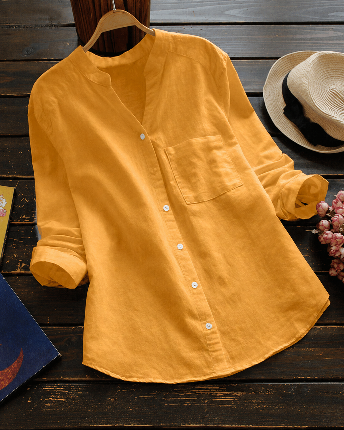 Aloyse Women's Linen Cotton Shirt – Relaxed Fit Breathable Button-Up Top