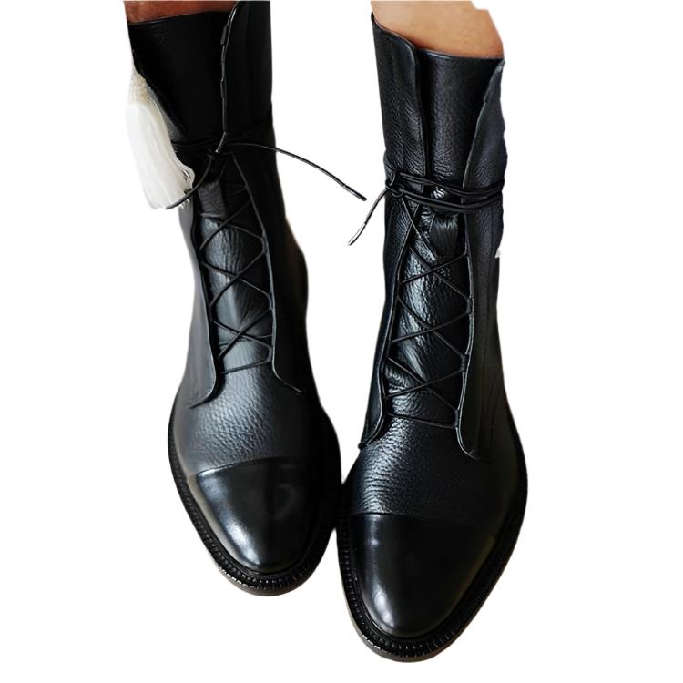 Zuriel Women's Leather Boots – Lace-Up Side Zip Stable Heel Elegant Boots