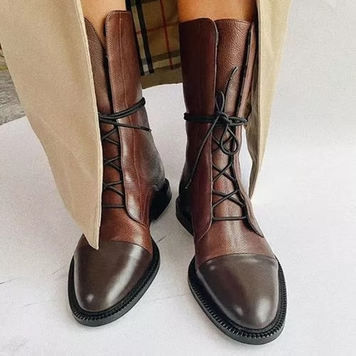 Zuriel Women's Leather Boots – Lace-Up Side Zip Stable Heel Elegant Boots