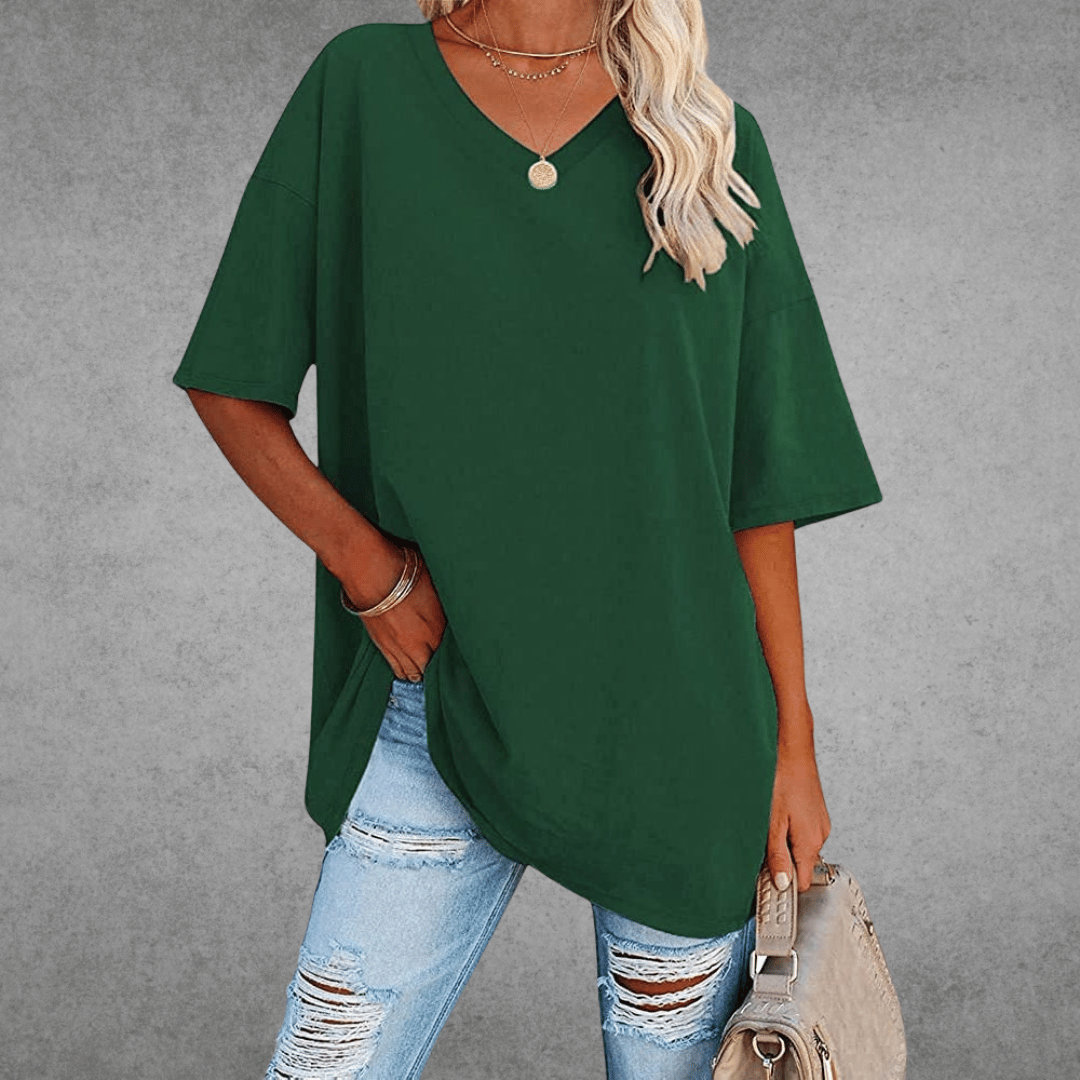 Ninon Women's Oversized T-Shirt – V-Neck Lightweight Casual Top